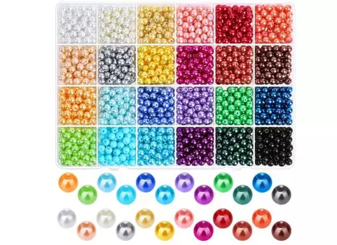 YSKSTORE 24 цветных жемчужных бусин 6 мм с двойным отверстием, цветные жемчужины для поделок, материал для самостоятельного изготовления, круглые глянцевые стеклянные жемчужные бусины, аксессуары ручной работы