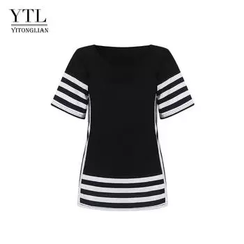 YTL женская полосатая футболка с круглым вырезом, летние повседневные топы с короткими рукавами, футболка больших размеров W055