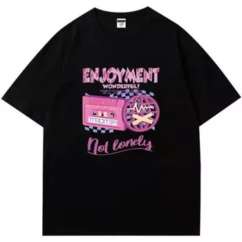 Yu Wenwen Same Style Fashion Hip Hop Short Sleeve T-Shirt Female Street Tide Brand Idle Style Easiest for Match Heavy Weight Pure Cotton Top Clothes Black L