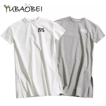 YUBAOBEI, белое хлопковое платье-футболка высокого качества для девочек, свободные длинные платья, летние молодежные однотонные повседневные спортивные платья с буквенным принтом, одежда для мамы, родителей и детей 2T белый