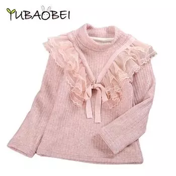 YUBAOBEI Блузки для девочек, белая одежда для маленьких девочек, детская одежда, школьная форма, блузка для девочек, хлопковая детская кружевная рубашка, плюшевый толстый теплый топ, блузки 110