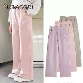 YUBAOBEI брюки для девочек 2024 весна осень широкие брюки хлопковые повседневные спортивные брюки для детей спортивные штаны 130 розовый