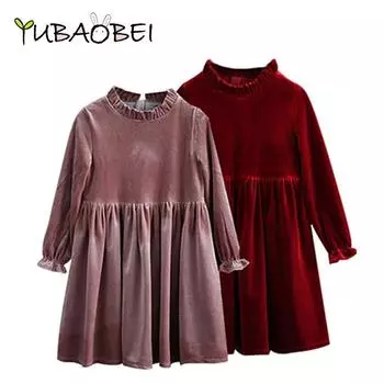 YUBAOBEI детское зимнее платье с длинными рукавами для детей 4-14 лет, бархатное элегантное вечернее платье для девочек-подростков, детская одежда 4T красный