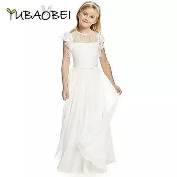 YUBAOBEI, хлопковое платье принцессы высокого качества для девочек, летняя детская свадебная одежда, белое шифоновое пляжное платье для девочек 4T белый