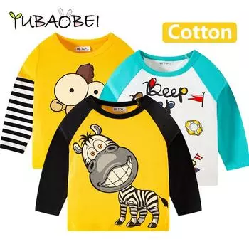 YUBAOBEI/хлопковые топы с длинными рукавами для мальчиков с рисунком животных и грузовиком, хлопковые топы для маленьких мальчиков, осенняя футболка, одежда 2T серый