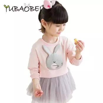 YUBAOBEI хлопковый топ с объемным кроликом для малышей + платье-пачка, комплекты из 2 предметов, осенне-зимняя милая корейская одежда для маленьких девочек с длинными рукавами розового/красного цвета 3T красный