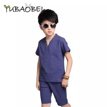 YUBAOBEI летние комплекты для мальчиков, хлопковые футболки, брюки, комплект из 2 предметов, повседневная одежда для мальчиков, костюмы, детская одежда для подростков 4T синий
