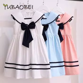 YUBAOBEI летние платья для девочек-подростков, одежда для маленьких девочек для подростков, детское хлопковое платье с бантом, платье для девочек в консервативном стиле, детская одежда 110 белый