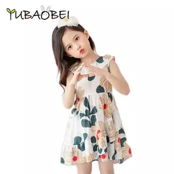 YUBAOBEI летние платья принцессы с цветочным принтом, платья нестандартной формы с оборками для маленьких девочек, детское богемное платье, детская одежда 2T белый