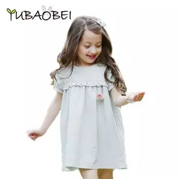 YUBAOBEI/летняя детская одежда, платье с пышными рукавами для маленьких девочек, качественное хлопково-льняное повседневное детское платье с оборками 2t зелёный