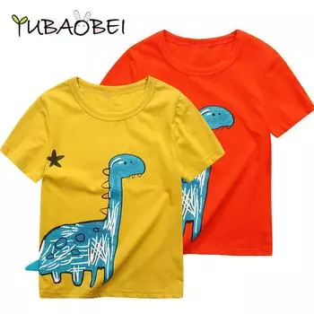 YUBAOBEI летняя милая хлопковая детская футболка с рисунком оранжево-желтого цвета для мальчиков и девочек, забавные топы с динозаврами, качественная удобная тканевая рубашка для маленьких детей 3T жёлтый