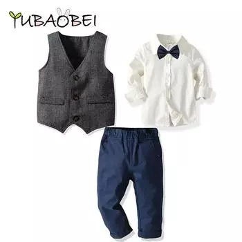 YUBAOBEI модный смокинг для мальчиков, костюм для маленьких мальчиков, рубашка с героями мультфильмов, топы + жилет + брюки, комплект одежды 12M синий