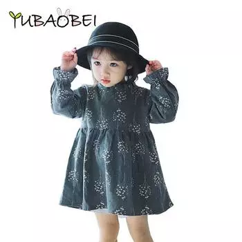 YUBAOBEI платье для маленьких девочек, модная детская одежда, хлопковые платья принцессы с длинными рукавами и цветочным принтом, платья для девочек 12m серый