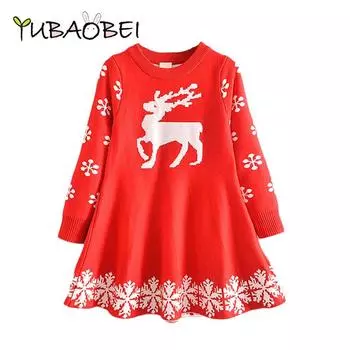 YUBAOBEI Рождественская одежда для девочек, детское вязаное платье-свитер с длинными рукавами, зимний утепленный свитер, рождественское платье для девочек 2T красный