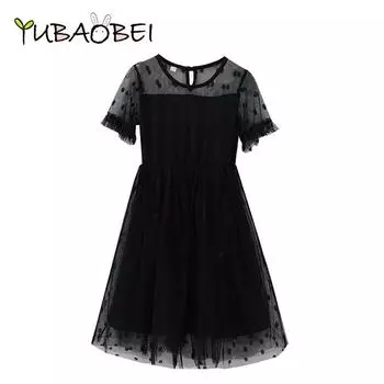 YUBAOBEI Свадебные платья для девочек, Рождественский костюм для детей, черное кружевное платье принцессы в горошек с цветочным принтом для девочек на Новый год 8T чёрный