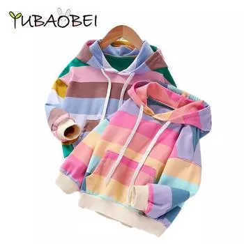 YUBAOBEI толстовки для девочек, одежда для маленьких девочек, весенне-осенняя детская толстовка для девочек, свитшот, детские топы с длинными рукавами, рубашки в полоску 3T дубильная кора