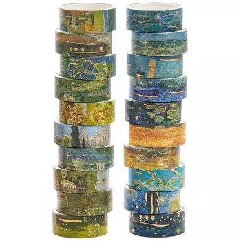 YUBX Oil Masking Set of Landscape Pattern Washi Tape with Gold for Landscape DIY Gift and Gift Decoration Oil Painting-Style Tape, 20, Foil, Drawing,