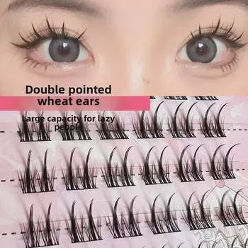 Yue Jiao Niang Double Pointed Wheat Ear False Eyelashes - Cat Elf Style, Thick & Natural