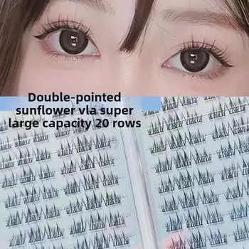 Yue Jiao Niang Sunflower Double-Pointed Natural-Look False Eyelashes - Black Stem, Segmented Design, Photogenic Finish