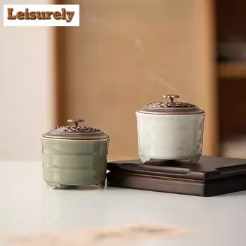 Yue Kiln Celadon Маленькая тарелка курильница для благовоний Креативный керамический держатель для ароматерапии с грибами рейши Украшение для рабочего стола