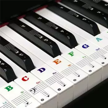 Yuecheng Красочные клавиши Фортепианная клавиатура Наклейка Музыкальная нота Наклейка Отклеивающееся руководство по практике пальцев Прозрачная съемная папка 88/61/54/49
