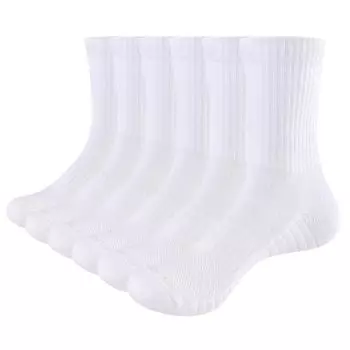 YUEDGE White Cotton Cushioned Crew Thick and Warm for and Sizes 6 Pairs Men s Socks, Winter, Hiking, Work, 25-27cm,