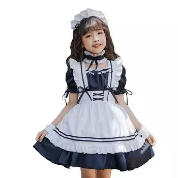YUEEI Maid One Short Performance Bow Комплект из 5 предметов Одежда, Дети, Хэллоуин, Косплей, Костюм, Девочки, Часть, Рукав, Милый, Лолита, Вечеринка, Событие, чёрный