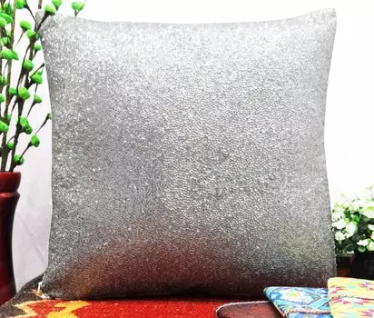 Yuga Metallic Silver Sequin Throw Чехлы Блеск Подушка Свадебный декор Lounge 12 X 12 12 X 12 Inches серебряный