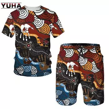 YUHA, новейшие африканские принты женские/мужские футболки комплекты Africa Dashiki мужские спортивные костюмы/винтажные топы для спорта и отдыха летние мужские S