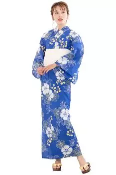 Yukata Change 6 Piece Set Heiko Waist Strap x Retro C Gunjo [KYOETSU] Set, Weave, (Yukata, Obi, Underwear, Geta, 2) Women s (7. Nadeshiko)