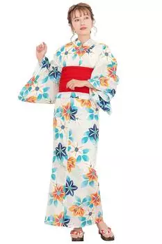 Yukata Change 6 Piece Set Heiko Waist Strap x Retro C Early Summer [KYOETSU] Set, Weave, (Yukata, Obi, Underwear, Geta, 2) Women s (8. Hirunaka)