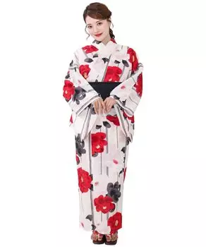 Yukata Change 6 Piece Set Heiko Waist Retro C Nostalgic Maiden [KYOETSU] Set, Weave, (Yukata, Obi, Underwear, Geta, Strap) Women s (14. Camellia)