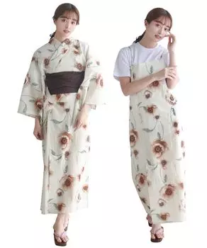 Yukata Change One Set Heiko Caramel One Size Fits [Kyoetsu] Комплект, плетение, экрю, часть, 2 предмета (Юката, Оби), Женский (3. Мусс, Мост)