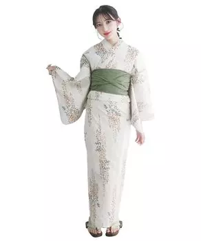 Yukata change set heiko F Golden one size fits [KYOETSU] set, weave, unbleached, 6-piece (yukata, obi, underwear, geta, waistband), Women s (3.