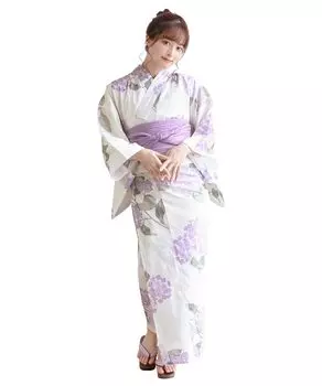 Yukata change set heiko F Hydrangea one size fits [KYOETSU] set, weave, unbleached, 2-piece (yukata, obi), women s (6. rain, all)