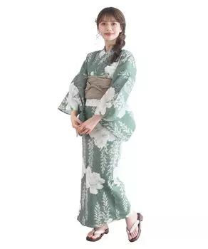 Yukata change set heiko F Peony layered in summer one size fits [KYOETSU] set, weave, unbleached, 6-piece (yukata, obi, underwear, geta, waistband)