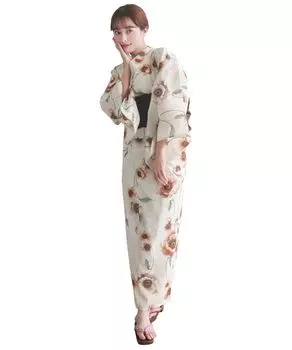 Yukata change set heiko H caramel one size fits [KYOETSU] set, weave, unbleached, 2-piece (yukata, obi), women s (2. mousse, all)