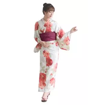Yukata change set Heiko H First love one size fits [KYOETSU] set, weave, unbleached, 2-piece (yukata, obi), ladies (11. camellia, all)