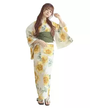 Yukata change set heiko H Foam one size fits [KYOETSU] set, weave, unbleached, 2-piece (yukata, obi), women s (9. sunflower, all)