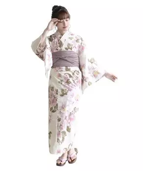 Yukata change set Heiko H Mellow one size fits [KYOETSU] set, weave, unbleached, 2-piece (yukata, obi), Women s (7. mauve, all)