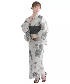 Yukata change set Heiko H Milky one size fits [KYOETSU] set, weave, unbleached, 2-piece (yukata, obi), Women s (3. ash, all)