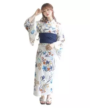 Yukata change set heiko H one size fits [KYOETSU] set, weave, unbleached, 2-piece (yukata, obi), women s (12.Blooming bouquet, all)