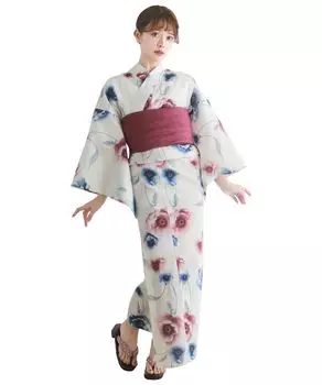 Yukata change set heiko H one size fits [KYOETSU] set, weave, unbleached, 6-piece (yukata, obi, underwear, geta, waistband) Women s (1.Snow white,