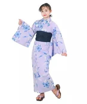 Yukata Change Set Heiko Junior Girls Butterfly [KYOETSU] Set, Yukata, Two-Part Type, Girls, Unbleached, Weave, 3-piece (Yukata, Obi, Geta), (6. Dream,