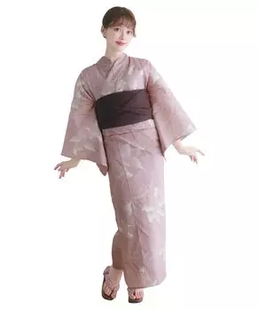 Yukata change set heiko waist H Light red one size fits [KYOETSU] set, weave, unbleached, 6-piece (yukata, obi, underwear, geta, strap) Women s (4.