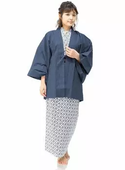 Yukata Inn set inn Ladies [KYOETSU] Комплект, юката, 4 предмета (хаори, юката, оби, кружево), (юката-125, хаори-синий) синий