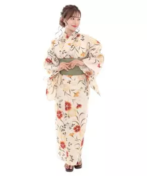 Yukata сменный комплект Heiko поясной ремень x E Yamato [KYOETSU] комплект, ткань, цвет экрю, 6 предметов (юката, оби, нижнее белье, гэта, 2) Женский (7. Надешико)