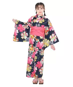 Yukata Two Change 3 Piece Set Heiko Junior Girls Full of [KYOETSU] Set, Yukata, Parts, Girls, Unbleached, Weave, (Yukata, Obi, Geta), (1. flowers,