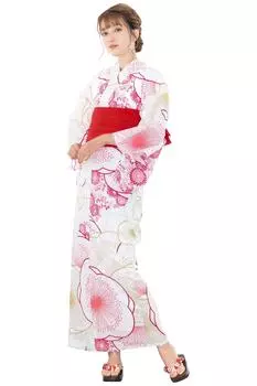 Yukata woven set Heiko waist strap x Retro C Edo plum [KYOETSU] set, 6-piece (Yukata, obi, underwear, geta, 2) Women s (5. stack)