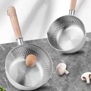 Yukihira Pan Надежная кастрюля с быстрой теплопроводностью и физическим антипригарным покрытием с деревянной ручкой 18cm